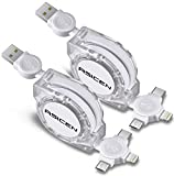 2-Pack ASICEN Retractable Multiple 3A Fast Charging Cable, Multi Charger Cord 3.3ft/1m 3 in 1 USB Charge Cord with Phone/Type C/Micro USB Connector for Phone/Galaxy s9/S8/S7/Hawei and More (White)