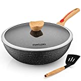 Chinese Wok Die-casting Nonstick Wok Scratch Resistant With Lid and Spatula, PFOA-Free,Dishwasher Safe & Induction Bottom 12.5 Inch,6L