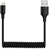 ONE PIX iPhone Charger Cable for Car (3 ft), MFi Certified Coiled Lightning Cable Compatible with iPhone 13Pro Max/13Pro/13/12Pro Max/12Pro/12/11/XS/XS Max/XR/X/8/8 Plus/iPad/iPod (Black-1PC)