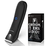 Electric Body Hair Trimmer and Shaver for Men, VIKICON Body Groomer for Groin&Ball w/Lighting, Pubic Hair Trimmer Replaceable Ceramic Blade Heads, Ergonomic Electric Razor IPX7 Waterproof Wet/Dry