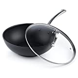 Cooks Standard Flat Bottom With Lid 11-Inch Hard Anodized Nonstick Wok Stir Fry Pan, Black