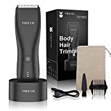 VIKICON Electric Groin Hair Trimmer for Men: Ball Shaver & Body Groomer for Men Waterproof Wet / Dry Male Hygiene Razor with Standing Recharge Dock, Replaceable Ceramic Blade Heads (Black)