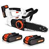 Cordless Chainsaw, 20V Powered Chainsaw with 2×2.0Ah Rechargeable Battery and Charger, 10 Inches Chain Saw Portable Chain Saw, Electric Chainsaw for Firewood Cutting, Garden Pruning, Tree Trimming