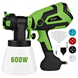 Paint Sprayer for Home, Ginour 600W Hvlp Spray Gun, Electric Paint Sprayers with 5 PCS Filter Papers, 4 Nozzles, 3 Spray Patterns, 1000ml Container for Home and Outdoors, Painting Projects