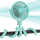 Stroller Fan, 2600mAh Battery Powered Personal Desk Air Circulator Fan with Flexible Tripod, Ultra Quiet 4 Speed 360° Rotatable USB Fan for Stroller Office Camping Hurricane Outage, Blue