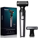 Body Hair Trimmer for Men, KENSEN Body Groomer Showerproof Wet Dry Ball Shaver, Portable Battery Operated Groin Area Body Trimmer with Electric Beard Trimmers Blades Head