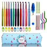 LOOEN 12 Sizes Crochet Hooks Set,2mm(B)-8mm(L) Ergonomic Crochet Hooks with Case for Arthritic Hands,Colorful Crochet Needles