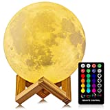 Moon Lamp, LOGROTATE 3D Print LED 16 Colors RGB Moon Light, Decorative Lights Night Light with Remote&Touch Control and Adjustable Brightness & USB Recharge for Kids Lovers Birthday Gifts (6.0 inch)