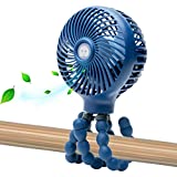 Mini Handheld Personal Portable Fan, Baby Stroller Fan, Car Seat Fan, Desk Fan, with Flexible Tripod Fix on Stroller Student Bed Bike Crib Car Rides, USB or Battery Powered (Navy Blue)