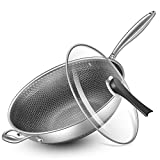 13 Inches Stainless Steel Wok, Non-Stick Double Honeycomb Stainless Steel Wok, Non-Stick Hand And Scratch-Resistant Cooking Pans Compatible With Induction Cooker