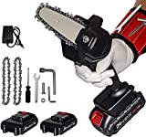 Mini Chainsaw Cordless 24V 2pcs Batteries, Amerfist 4 Inch Electric Power Chain Saw, One-Hand Operated Portable Wood Saw for Farming Tree Limbs, Garden Pruning, Bonsai Trunk, and Firewood