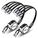 4Ft/1.2M Multi Retractable Charger Cord 4A, Minlu 4-in-1 Charging Cable with Dual IP/Type-C/Micro-USB Port Compatible with Cell Phones/Huawei/Samsung Galaxy/Pixel/LG/Tablets(2Pack)