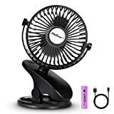 SkyGenius Battery Operated Stroller Fan, Rechargeable USB Powered Mini Clip on Desk Fan