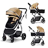 HAGADAY Baby Stroller, Infant Stroller with Reversible Seat, Newborn Stroller with Canopy，Baby Bassinet Stroller(Beige)