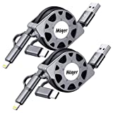 Miger 3-in-1 Retractable Multi USB Charger Cable, Lightning/Type C/Micro USB Cable for iPhone, iPad, Huawei, HTC, LG, Samsung Galaxy, Sony Xperia, Tablets, Android Smartphones, and More