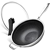 MICHELANGELO Stainless Steel Wok with Lid, Pro. Triply 12.5 Inch Stainless Steel Wok With Nonstick Honeycomb Coating, Nonstick Steel Woks and Stir Frying Pans, Steel Wok Pan, Induction Compatible