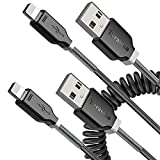 Coiled Lightning Cable for Car 2 Pack, Terasako Coil iPhone Charger Cable Compatible with iPhone 12Pro Max/12Pro/12/11/XS/XS Max/XR/X/8/8 Plus/iPad/iPod - Black