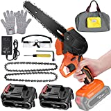 6 Inch Mini Chainsaw Cordless Power Battery Electric Chain Saws One-Hand Operated Portable Wood Saw for Farming Tree Limbs Garden Pruning, Bonsai Trunk, and Firewood (2pcs Batteries)