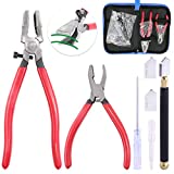 Glarks 4Pcs Heavy Duty Glass Running Pliers Tools Set, Breaker Grozer Plier with Glass Cutter and Pencil Style Oil Feed Carbide Tip Glass Cutter for Mosaic/Tiles/Mirror/Stained Glass Cutting