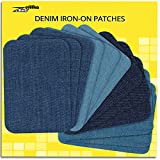 ZEFFFKA Premium Quality Denim Iron-on Jean Patches Inside & Outside Strongest Glue 100% Cotton Assorted Shades of Blue Repair Decorating Kit 12 Pieces Size 3' by 4-1/4' (7.5 cm x 10.5 cm)
