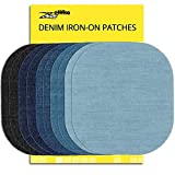 ZEFFFKA Premium Quality Denim Iron-on Jean Patches Inside & Outside Strongest Glue 100% Cotton Assorted Shades of Blue Black Repair Decorating Kit 10 Pieces Size 4-1/4' by 3-3/4' (9.8 cm x 10.8 cm)